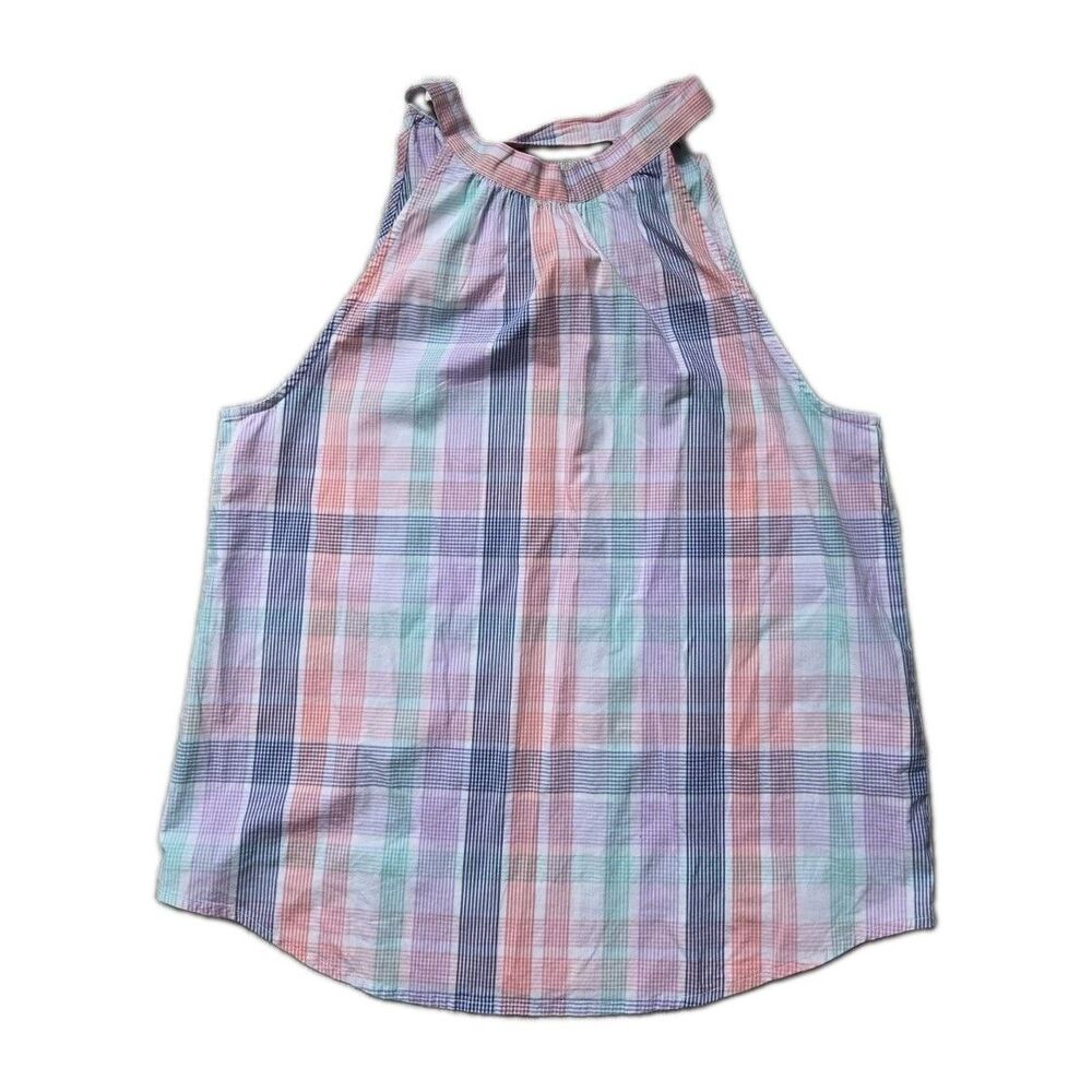 J.Crew Pastel Plaid Cotton Stretch Halter Neck Sleeveless Top Size S EUC